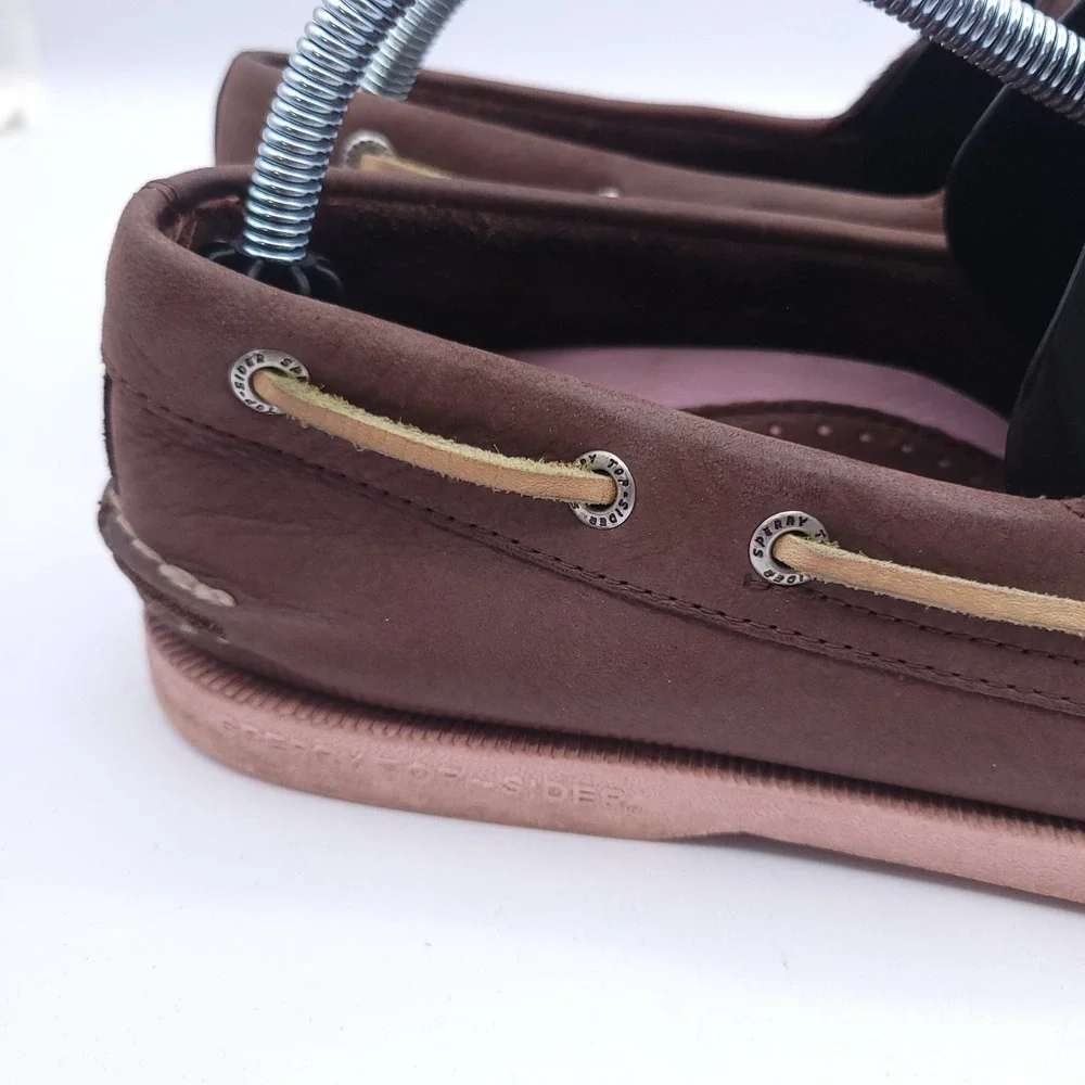 Sperry Top Sider Gore Boat Shoes Mens Sz 10 Brown Amaretto Pink Color Pop Sole